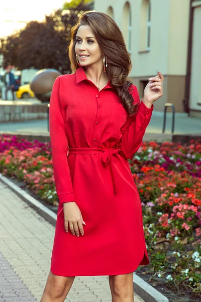 CAMILLE - Červené dámské košilové šaty se zavazováním 67N88J Numoco
