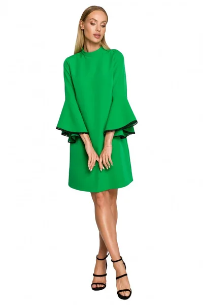 Dámské 5X7 Šaty áčkového střihu s andělskými rukávy - zelené Moe