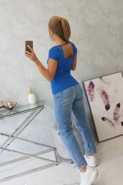 Dámská krajková halenka modrá - K-Fashion