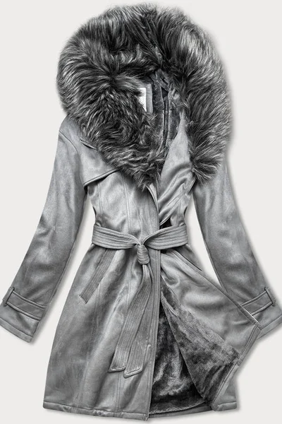 Zimní kabát s páskem a kožešinou Libland