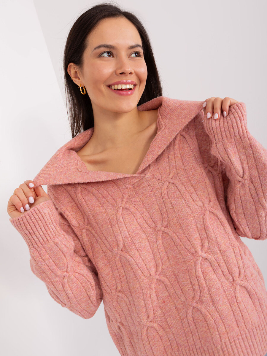 Růžový kostkovaný svetr s límečkem, jedna velikost i523_2016103473083