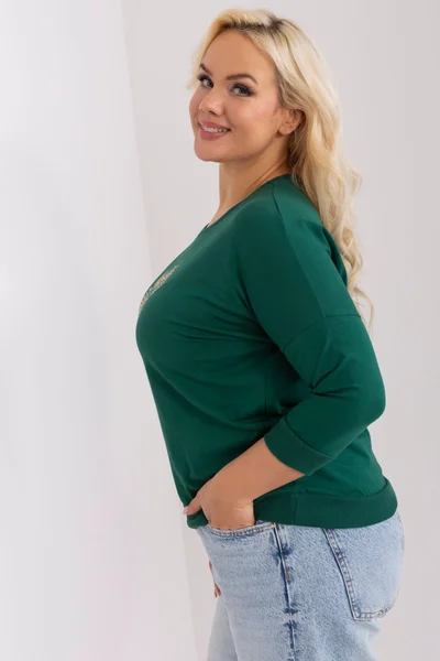 Zelená plus size dámská halenka s kamínky - Každodenní elegance