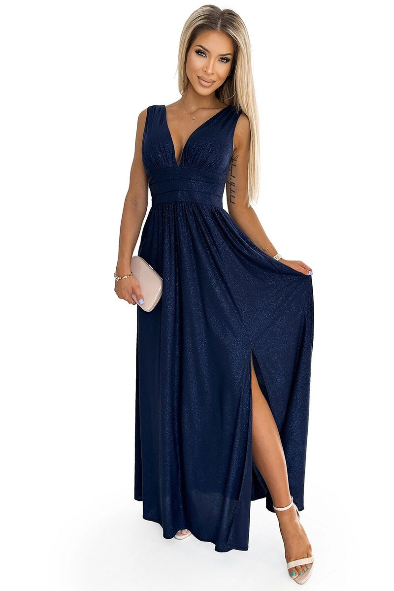 Lesklé dámské šaty Susan - Numoco, tmavě modrá XS i41_9999931704_2:tmavě modrá_3:XS_