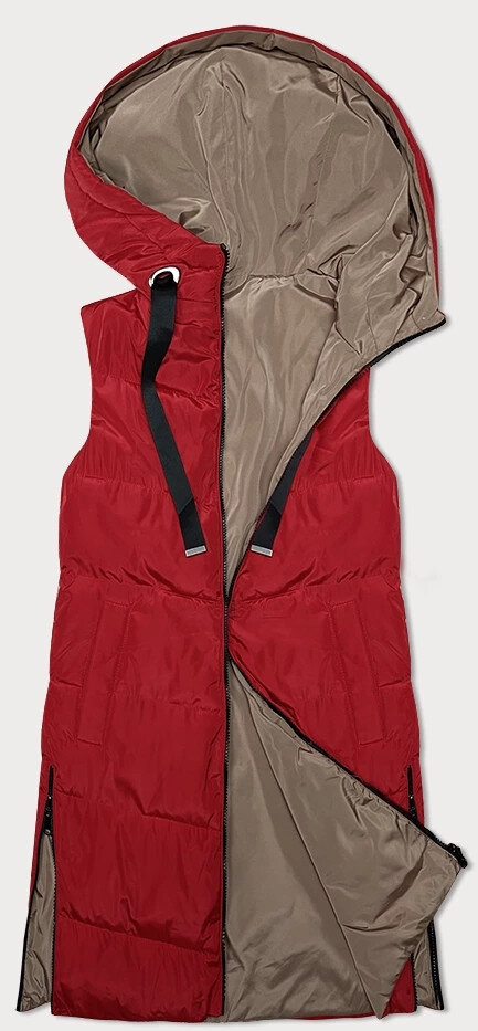 Červeno/béžová oboustranná dámská vesta s kapucí SWest (B8221-4), odcienie czerwieni XL (42) i392_23207-53