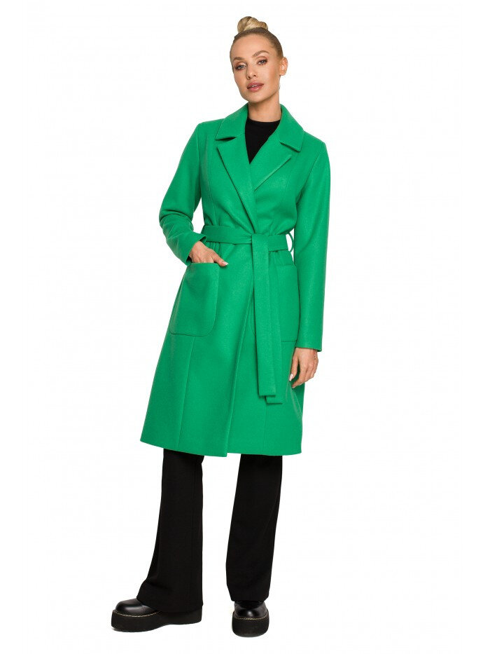 Dámský 38E8A Fleecový kabát s páskem a kapsami - zelený Moe, EU L i529_4634209041945493800