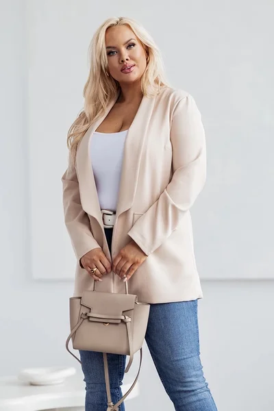 Casual béžové dámské plus size sako bez zapínání Moon