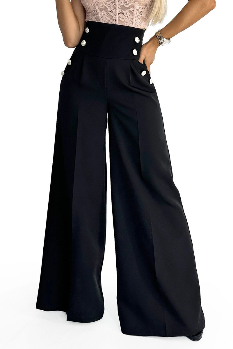 Černé široké kalhoty s vysokým pasem NUMOCO, černá M i41_9999932147_2:černá_3:M_
