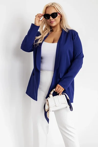 Tmavě modré dámské plus size casual sako s klopy Moon