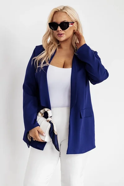 Tmavě modré dámské plus size casual sako s klopy Moon