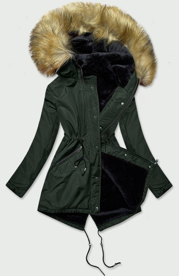 Zimní parka s kožíškem a kapucí pro ženy SWEST, odcienie zieleni XXL (44) i392_14447-48