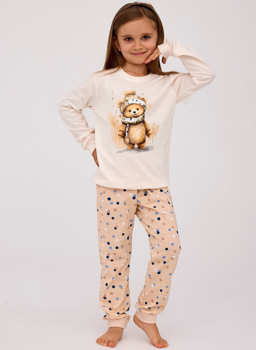 Dívčí pyžamo Cornette Kids Girl 594/180 Sweet Bear dł/r 86-128, ecru 122-128 i384_9147603