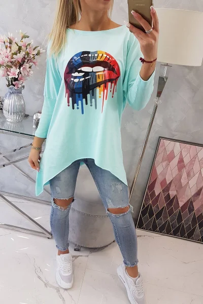 Oversize dámská halenka s duhovými rty mint K-Fashion