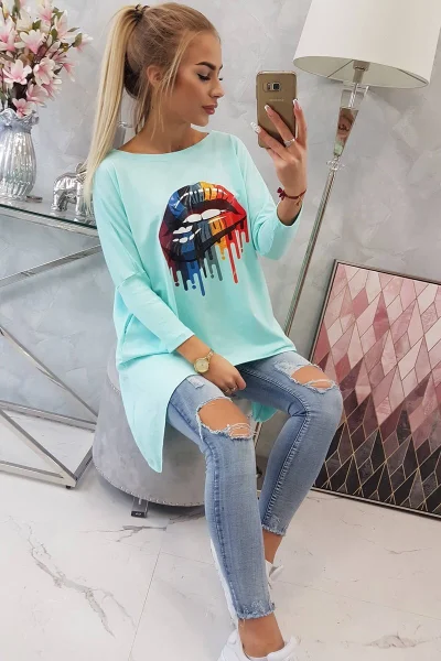 Oversize dámská halenka s duhovými rty mint K-Fashion