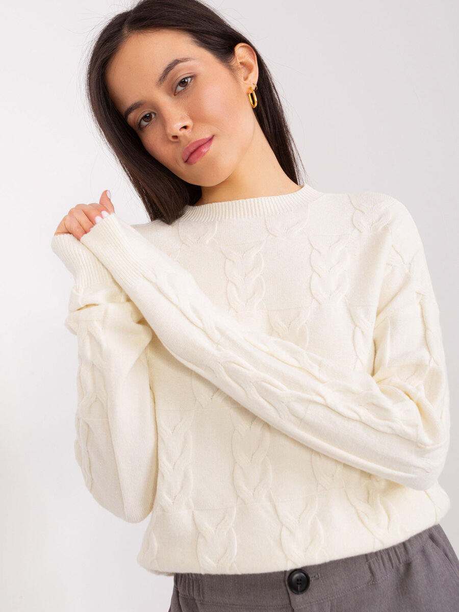 Kostkovaný dámský svetr v ecru od značky FPrice, jedna velikost i523_2016103472499