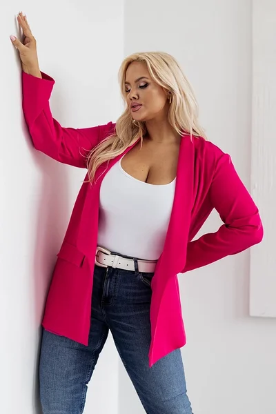 Malinové dámské plus size casual sako Moon bez zapínání