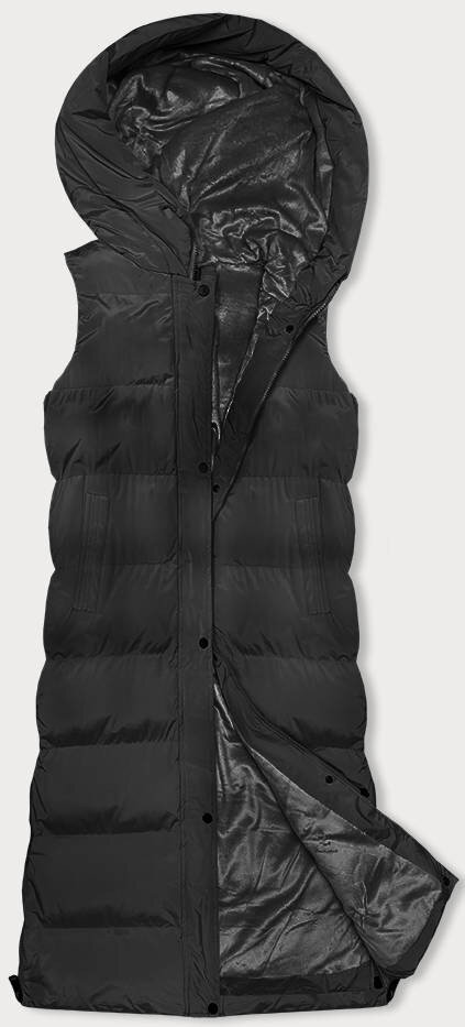 Černá dlouhá dámská vesta s kapucí a zipy LHD, odcienie czerni M (38) i392_22559-47