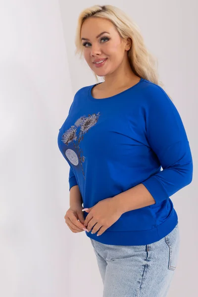 Kobaltová plus size dámská halenka s potiskem FPrice