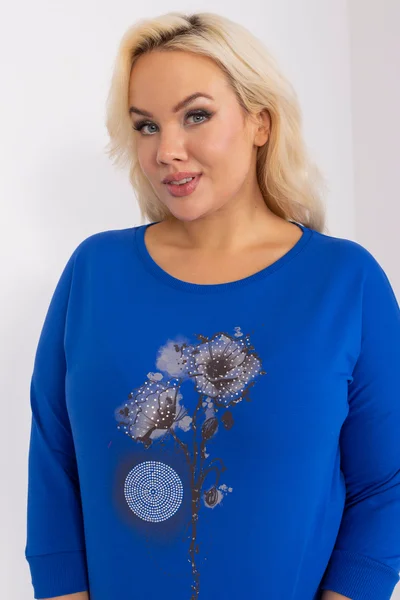 Kobaltová plus size dámská halenka s potiskem FPrice