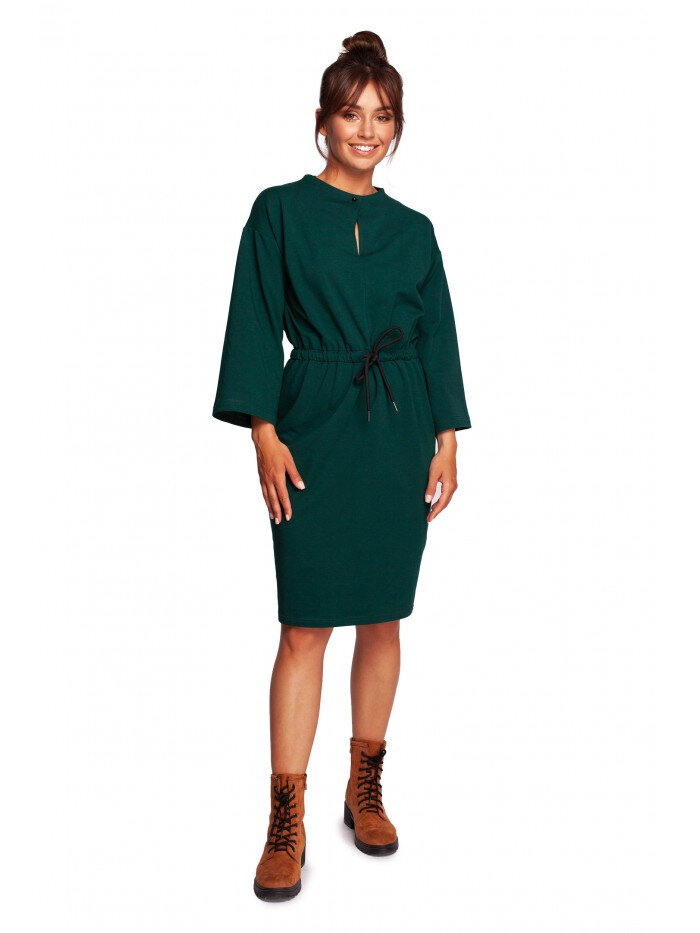Dámské U1KX Pletené šaty se šňůrkou - tmavě zelené BE, EU S i529_5775568563310576136