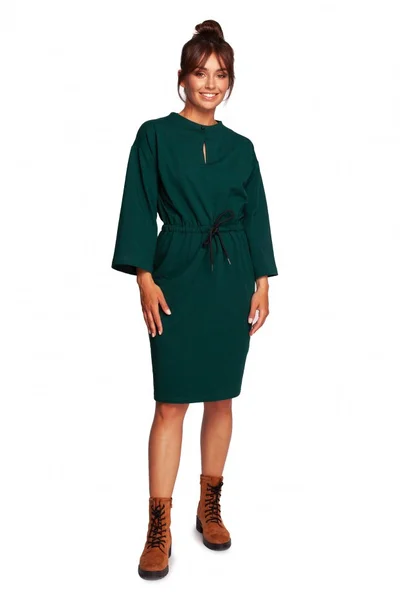 Dámské U1KX Pletené šaty se šňůrkou - tmavě zelené BE