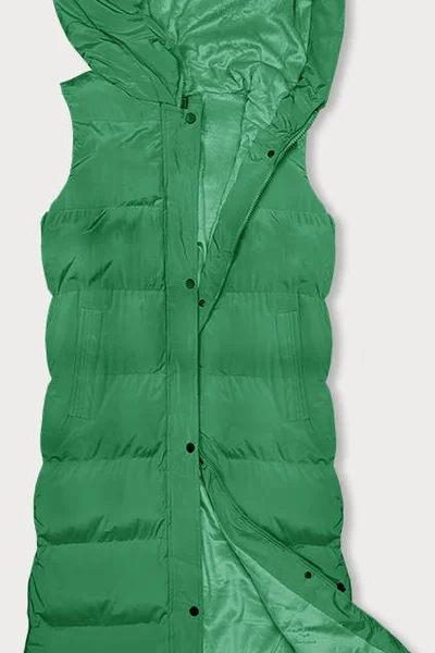 Zelená dlouhá dámská vesta s kapucí