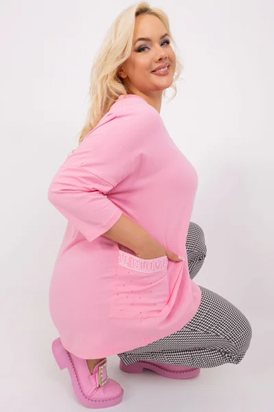 Růžová plus size dámská halenka volného střihu FPrice