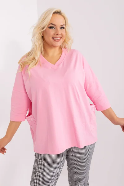 Růžová plus size dámská halenka volného střihu FPrice