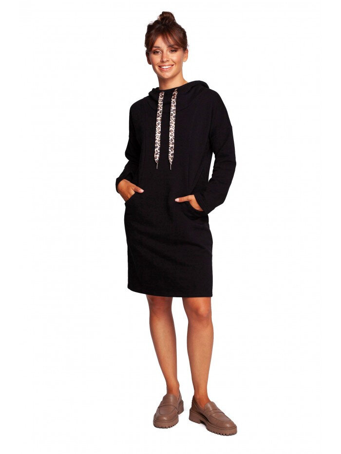 Dámské 4V69FW Šaty s vysokým límcem a leopardím vzorem - černé BE, EU XL i529_3730393696252797120