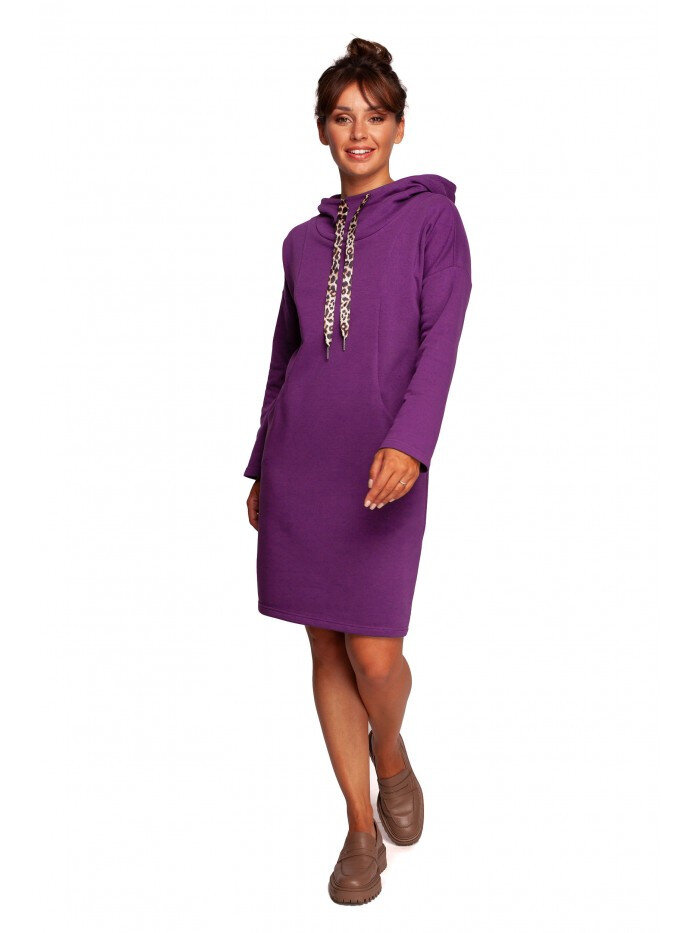 Dámské 0A4 Šaty s vysokým límcem a leopardím vzorem - fialové BE, EU S i529_8791026107285436410