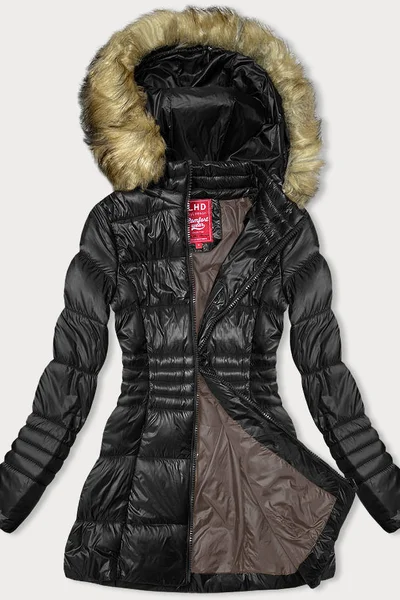 Černá dámská bunda na zimu s odnímatelnou kapucí LHD