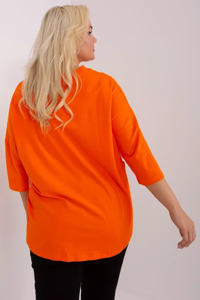 Oranžová volná dámská halenka V- výstřihem plus size