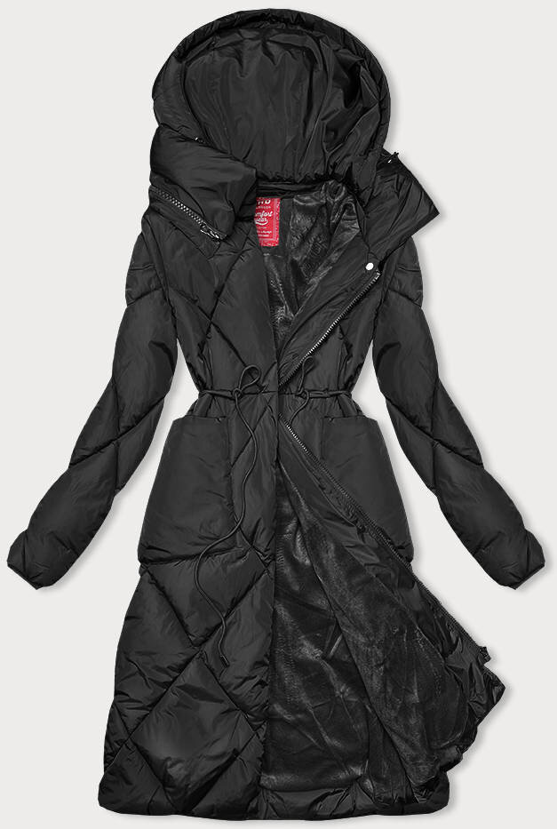 Černá bunda na zimu s límcem a kapucí od LHD, odcienie czerni XS (34) i392_22594-2