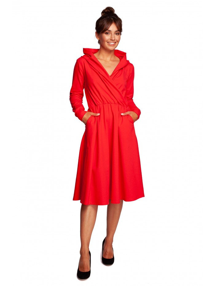 Dámské ZU3Q Široké šaty se zavinovačkou a kapucí - červené BE, EU S i529_3967672544787531273