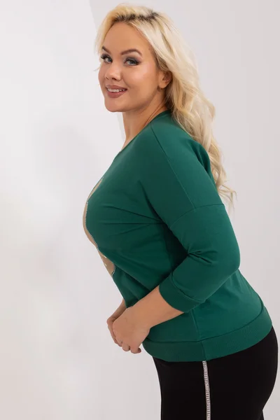 Zelená plus size dámská halenka se zirkony - Elegantní zelená