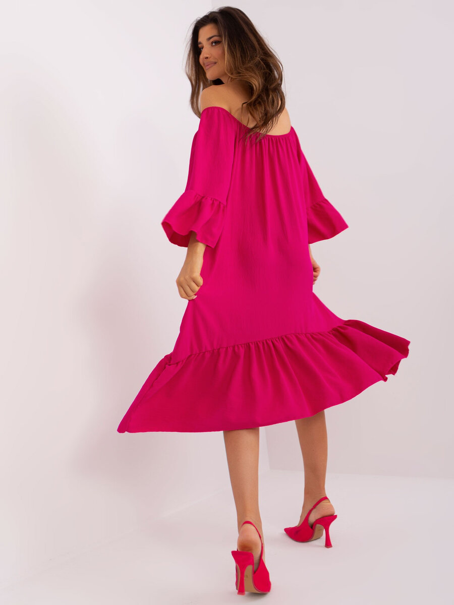 Růžové dámské šaty s volánem - FPrice Fuchsiová Krása, jedna velikost i523_2016103420025