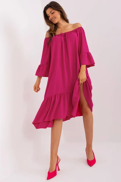 Růžové dámské šaty s volánem - FPrice Fuchsiová Krása