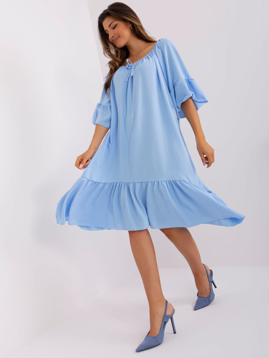 Volánové letní šaty DHJ SK - Světle modrá elegance, jedna velikost i523_2016103420032
