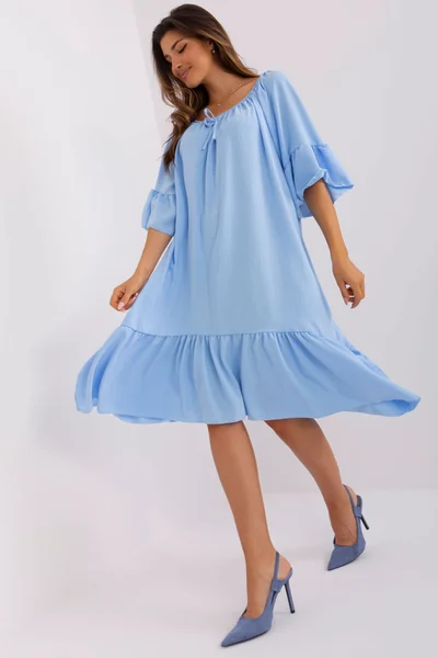 Volánové letní šaty DHJ SK - Světle modrá elegance