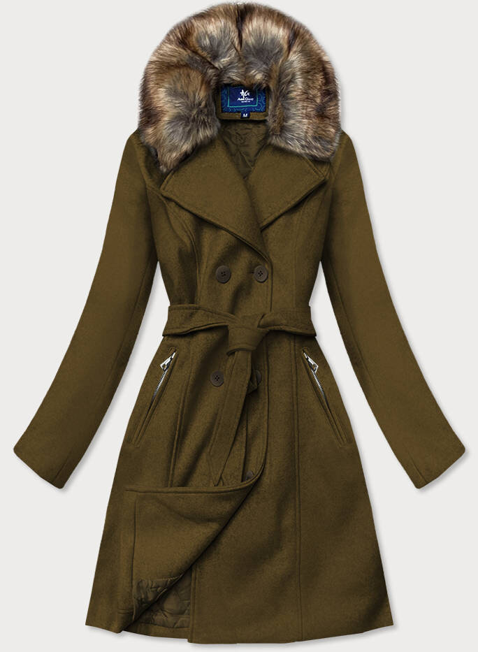 Dámský kabát v khaki barvě s kožešinou 92S6 Ann Gissy, odcienie zieleni S (36) i392_18026-46