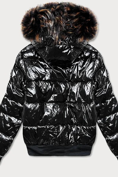 Černá lesklá bunda pro ženy s kapucí PK6 MEZZO