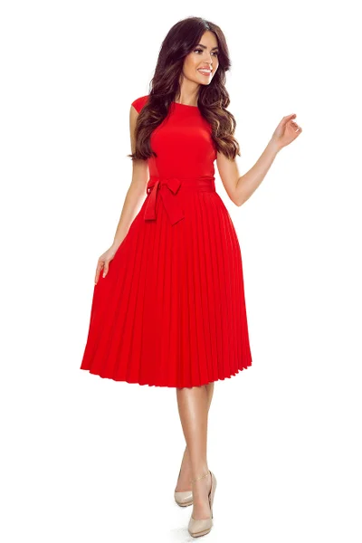 LILA - Červené dámské plisované šaty s krátkými rukávy 86N LILA Numoco