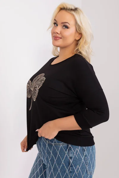 Černá lesklá plus size dámská halenka s potiskem - FPrice