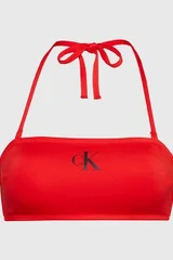 Dámský plavkový top CK s vyjímatelnými vycpávkami a zavazováním kolem krku v červené barvě