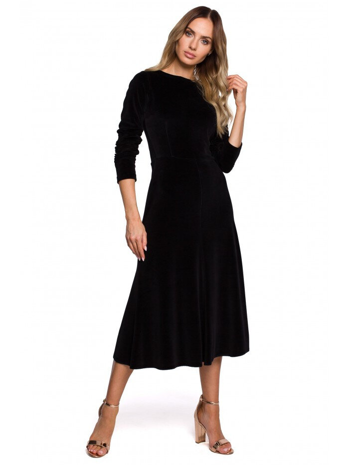 Černé sametové šaty s volánkovými rukávy pro dámy, černá XL i10_P61826_1:2013_2:93_