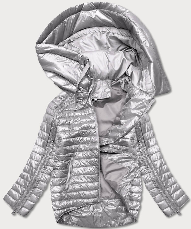 Asymetrická šedá bunda pro ženy s kapucí 9A24 MINORITY, odcienie szarości 52 i392_20020-29