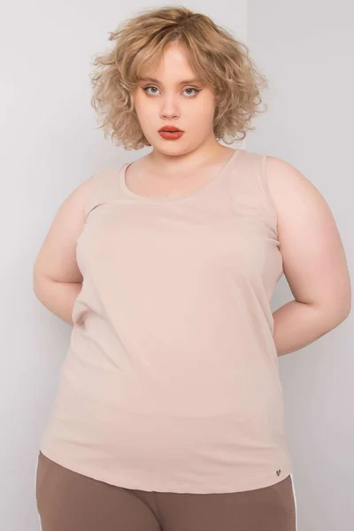 Dámský béžový plus size bavlněný top Keyla Fashionhunters