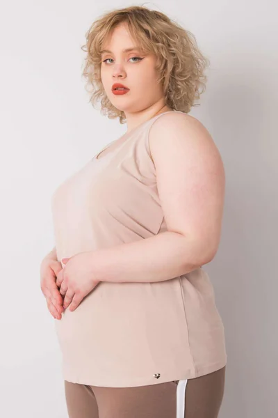 Dámský béžový plus size bavlněný top Keyla Fashionhunters