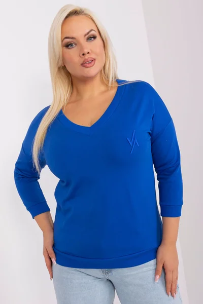 Kobaltová plus size V- výstřih dámská halenka FPrice