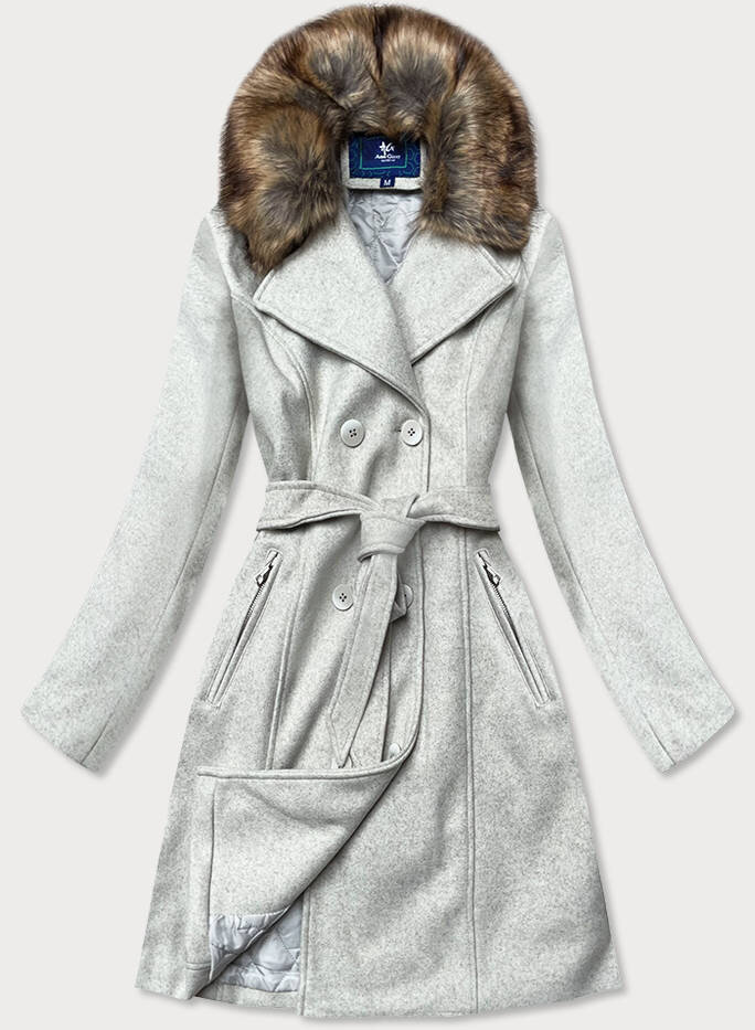Šedý dámský kabát s kožešinou 8PW7NB Ann Gissy, odcienie szarości S (36) i392_18040-46