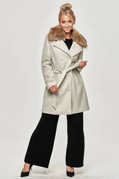 Šedý dámský kabát s kožešinou 8PW7NB Ann Gissy
